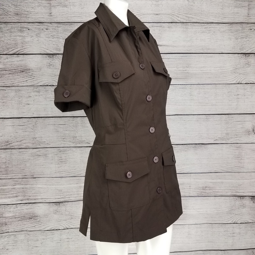 Noel Asmar NWT Uniforms Soho Short sleeve Shirt Top Pockets Brown Work Career XS